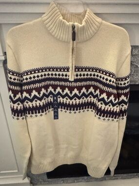 Holiday IZOD Sweater Men’s Sweater Vanilla Ice/Whisper Wh 1/4 Zip Fair Isle